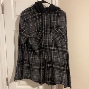 Black hooded flannel